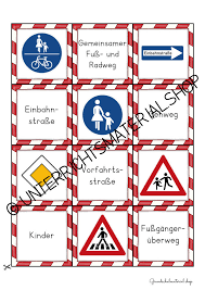 Viele verkehrszeichen enthalten international verständliche piktogramme (angestrebte vereinheitlichung der verkehrszeichen, z. Verkehrszeichen Spiel Grundschule Verkehrsschilder Merkspiel