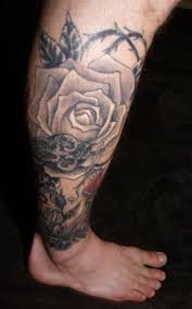 Rose Tattoo Men Leg Tattoo