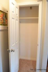 Example of a trendy entryway design in toronto good idea for staggered closets allowing full depth as well and shallower that allow for movement around the bed. Small Hall Closet Makeover The Created Home