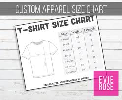 Custom Apparel Size Chart Graphic For Your Etsy Shop Custom Tshirt Size Chart For Etsy Shops