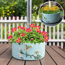 Tbpro 2pcs Patio Umbrella Planter Around Umbrella Planter Blue Weatherproof  with Drainage Holes Half-Circle Planter Pots with Umbrella Rod Hole for ...