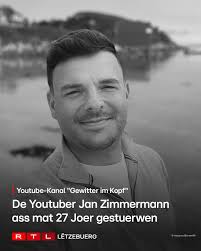De Jan Zimmerman war virun allem wéinst sengem Youtube-Kanal "Gewitter im  Kopf" bekannt. Hei huet hie senge ronn zwee Milliounen Abonente vu sengem  Liewe mam Tourette-Syndrom gezielt. Beim Tourette-Syndrom handelt et sech