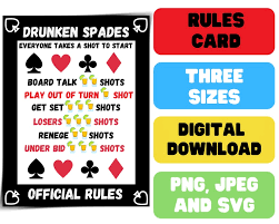 Drunken Spades Rules Printable Drinking Spades Rules Spades Card Game Digital Download Downloadable File Svg Spades Game Spades Card Game Spades Rules