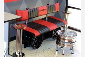 Take a cue from mike wolfe and use a collection of auto memorabilia, such as vintage oilcans, to decorate your shelves. 35 Clever Ideas For Using Car Parts As Home Decor Automotive Furniture Car Part Furniture Upcycled Home Decor
