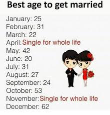 Possibly the favourite times of all are april, june, and november. Best Age To Get Married January 25 February 31 March 22 April Single For Whole Life May 42 June 20 July 31 August 27 September 24 October 53 November Single For Whole Life December 62 Life Meme On Me Me