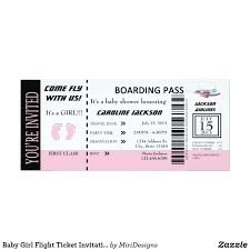 Baby Girl Flight Ticket Invitation Customizable Zazzle Com Ticket Invitation Flight Ticket Invitations