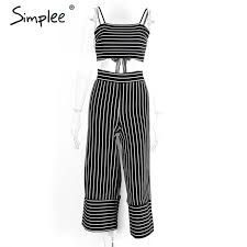 Black And White Striped Romper Pants Simplee Black White Stripe Elegant Jumpsuit Romper Christmas Crop Top And Pants Two Piece Suit Night S White Striped Crop Top Jumpsuit Elegant Striped Crop Top