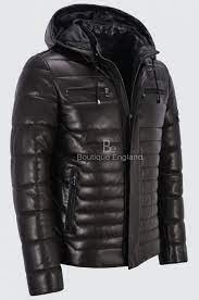 Men S Black Puffer Hooded Real Lambskin Napa Leather Sport Jacket Fully Quilted 2006 Winter Leather Jackets Leather Jacket Men Style Leather Jacket Men