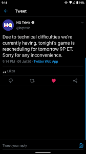 Please understand that our phone lines must be clear for urgent medical care needs. Game Postponed Until Tomorrow Hqtrivia