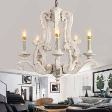 To make your dining room feel regal and refined, hang an ornate country french chandelier above the table. French Country Chandelier Lighting With Candle Solid Wood 5 Lights Pendant Lamp In Distressed White Beautifulhalo Com