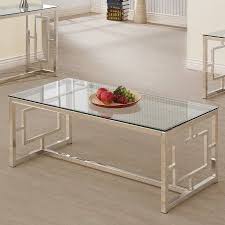 Coaster Home Furnishings Cairns Coffee Table With Glass Top And Geometric Motif Nickel And Clear Walmart Com Coffee Table Metal Coffee Table Glass Top Coffee Table