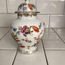 These are both made in japan, both are in excellent conditi. Vintage English Ginger Jar Lidded Urn England Dresden Flower Pattern Orange Purple Pink Blue Lavender Heavy Gold Trim Carol S True Vintage And Antiques