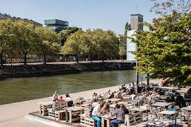 The water area on this picture is actually the danube (or donau in german), european second longest river. Sommerlokale Am Donaukanal Stadtbekannt