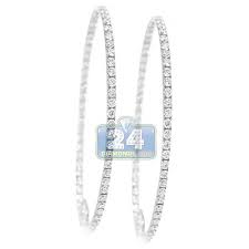 14k white gold stamp square edges huggie hoop. Womens Diamond Round Hoop Earrings 14k White Gold 2 3 8 Inch