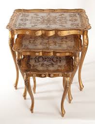Set Of 3 Italian Florentine Gold Toile Nesting Tables Nesting Tables Italian Florentine Painted Furniture
