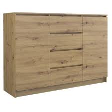 Meubles commodes commodes de salon. Parme Commode De Salon 2 Portes 4 Triroirs 120x40x97 Buffet Style Scandinave Meuble De Rangement Aspect Bois Chene Artisan