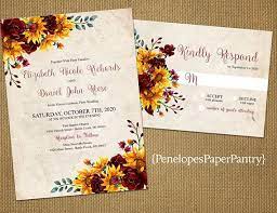 Romantic Sunflower Fall Wedding Invitationsunflowersburgundy Etsy Convite De Casamento Convite De Casamento Com Laco Convite De Casamento Simples