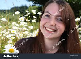 Pretty Teen Girl Daisy Field Stock Photo 90493783