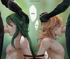 Using those mouths for a good use 😚 [Zhongli x Baizhu Al Haitham x Kaveh]  art by DarksideofKira on Twitter : rGenshinGays