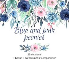 Watercolor Flowers Clipart Blue And Pink Floral Clipart Set Etsy In 2020 Flower Clipart Watercolor Flowers Clip Art