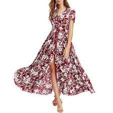 Icjjl Women Summer Dresses Cotton Blend Casual Flowy Long Dress Floral Short Sleeve Tie Knot Sl Boho Maxi Dress Maxi Dress Party Vintage Maxi Dress