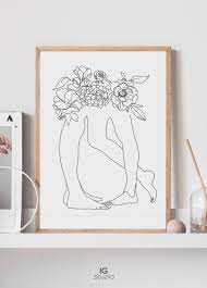 Couple Of Flowers Line Art One Line Drawing Printable Line Etsy Line Art Flower Wall Art Floral Illustrations