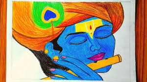 How To Draw Krishna Easy And Simple With Flute Color Pencil Drawing For Pencil Drawings Drawings Color Pencil Drawing