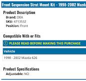 Front Suspension Strut Mount Kit - 1998-2002 Mazda 626 - DEA 17631-05941655