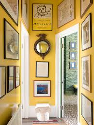 Luke Edward Hall S Greco Disco Gives A Peak Behind His Floral Curtains Yellow Hallway Hallway Colours Hallway Inspiration