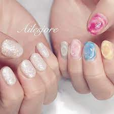 アシメなうにょうにょ 本厚木ネイルサロン ailesjoreエルジョワ nails japan nailswag springnails nailartist nailstagram handpaint gelnails beauty nailsal ネイル 乳白色 ネイル カラフルネイル