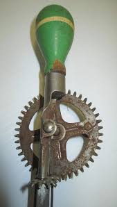 Vintage hand held egg beater mixer. Antique A J Wood Handle Egg Beater Pat Date 1923
