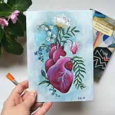 Heart Painting Small Original Painting Anatomy Painting Original Acrylic Anatomic Heart With Flowers Painting Flower Painting Anatomy Mini Canvas Art Heart Painting Acrylic Painting Canvas