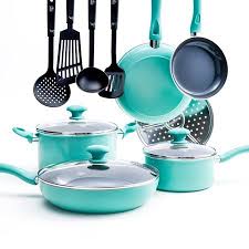 Greenlife Diamond Ceramic Non Stick 13pc Cookware Set Turquoise Walmart Com In 2020 Ceramic Nonstick Cookware Cookware Set Cookware Set Nonstick