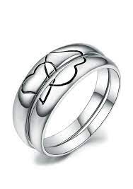 Black Heart Wedding Rings For Couples Matching Promise Rings In Sterling Silver Simple Inte Couple Wedding Rings Heart Wedding Rings Heart Wedding Rings Sets