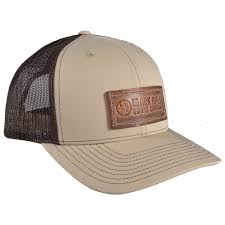 Leather Patch Trucker Hat Tan W Brown Mesh In 2020 Leather Patches Leather Trucker Hat