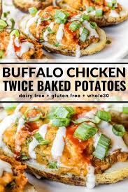 Buffalo Chicken Twice Baked Potatoes Recipe In 2020 Baked Potato Dinner Twice Baked Potatoes Stuffed Baked Potatoes