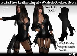 Looking for exclusive leather lingerie? Second Life Marketplace La Black Leather Lingerie W Mesh Overknee Boots