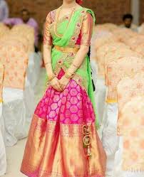 Classic Pink And Green Combo Of Langa Voni Half Saree Designs Half Saree Lehenga Pink Half Sarees For balloon sleeves or a midi dress that's both comfortable. half saree designs half saree lehenga