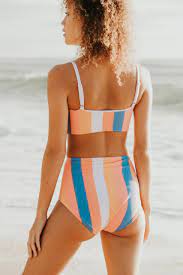 Two Piece Stripe Swimsuit 2019 Swim Trends High Waisted Swimsuit For Women Vacation Outfit Ideas Beac Bikinis Trending Bathing Suits Swimsuits High Waisted