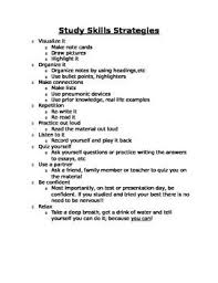 Study Skills Strategies Sheet Study Skills School Study Tips Middle School Study Skills