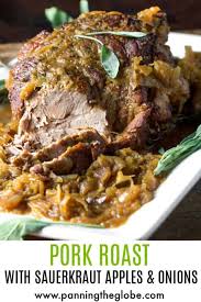 An easy recipe for a juicy oven baked boneless pork roast with a delightfully crispy skin. Pork Roast With Sauerkraut Apples And Onions 5 Ingredients