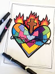 Finished my sacred heart tattoo design. Sacred Heart Coloring Pages For Kids And Adults 20 Different Designs
