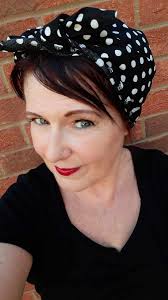 Vintage Style Retro Handmade Chemo Headscarf Blue Roses Land Girl WW2  Forties Headwear 1940s Reenactment Rosie the Riveter Vegan Bandana