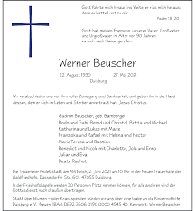 25 czerwca 2021 o godz. Alle Traueranzeigen Fur Werner Beuscher Trauer Rp Online De