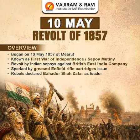 🔥 10 May 1857 — The Spark That Shook British Rule What began at Meerut soon turned into one of the biggest anti-colonial uprisings in Indian history. 📌 Key Highlights of the