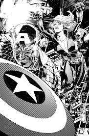 Black And White Comic Book Art Captain America And Black Widow By Dan Panosian Art Of Dan Comic Book Artwork Comic Books Art