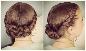 This cute braided hairstyle can be done with straight hair, or as the tutorial shows, with some simple wavy 17. Double Twist Bun Updo Homecoming Hairstyles Cute Girls Hairstyles