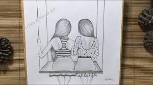 Bff drawing step by step pencil sketch full tutorial. Friendship Day Drawing How To Draw Girls Swinging Best Friend Penci Drawings Of Friends Friends Sketch Cute Best Friend Drawings