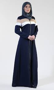 Striped Panels Front Zipper Detail Casual Abaya Dress Hijab Fashion Inspiration Abayas Fashion Casual Abaya