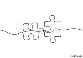 Black And White Puzzle Drawing Continuous One Line Drawing Of Two Pieces Of Jigsaw On White Background Puzzle Game Symbol And Sign Business Me In 2020 Line Drawing Line Art Drawings One Line Tattoo
